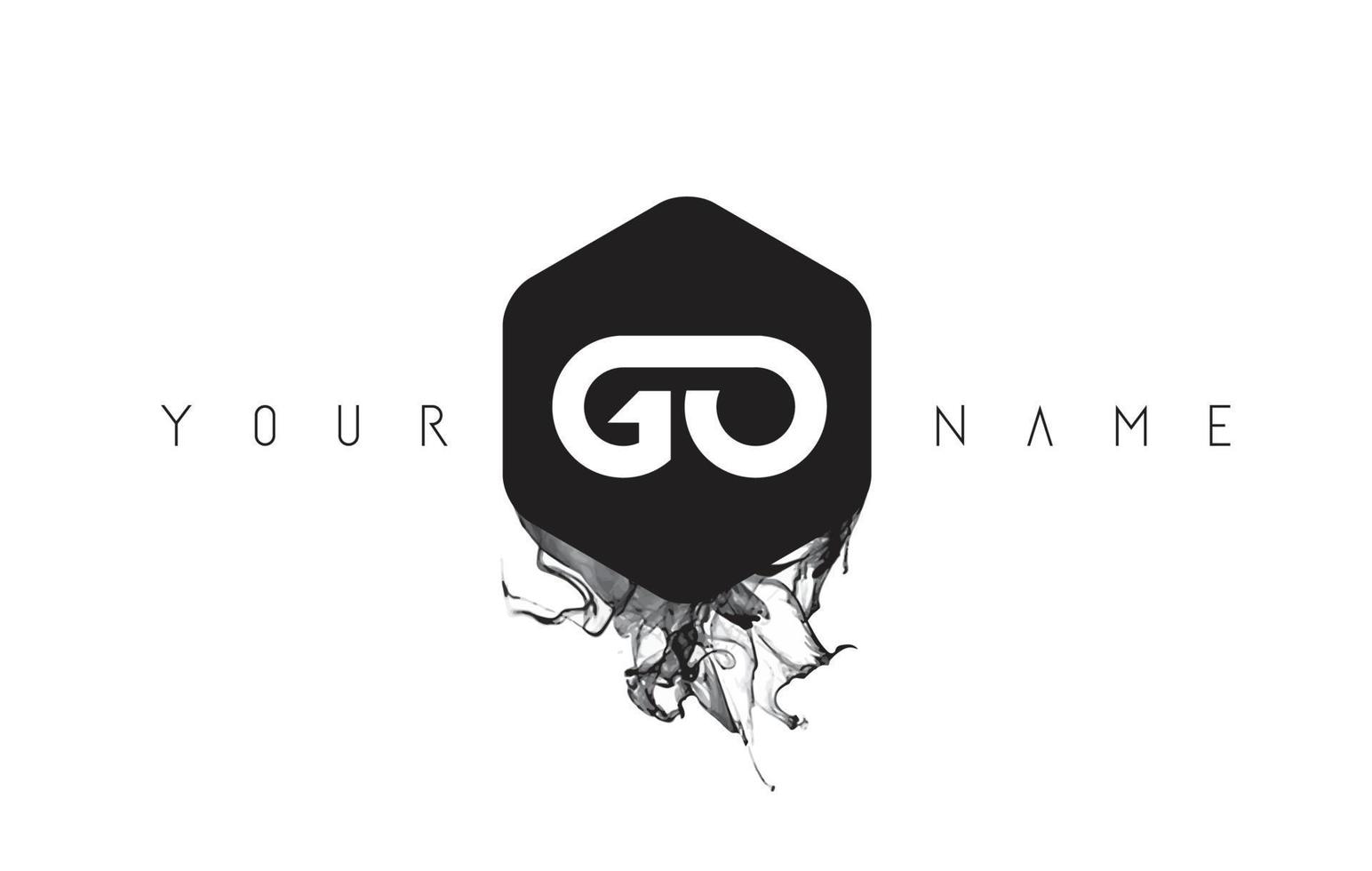 GO Letter Logo Design with Black Ink Spill vector