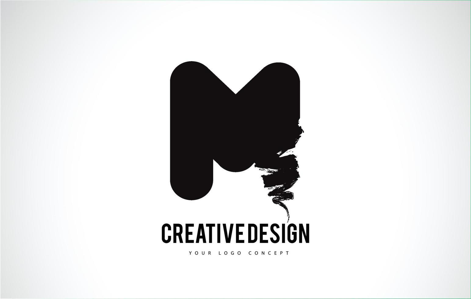M Letter Logo Design Brush Paint Stroke. Artistic Black Paintbrush Stroke. vector