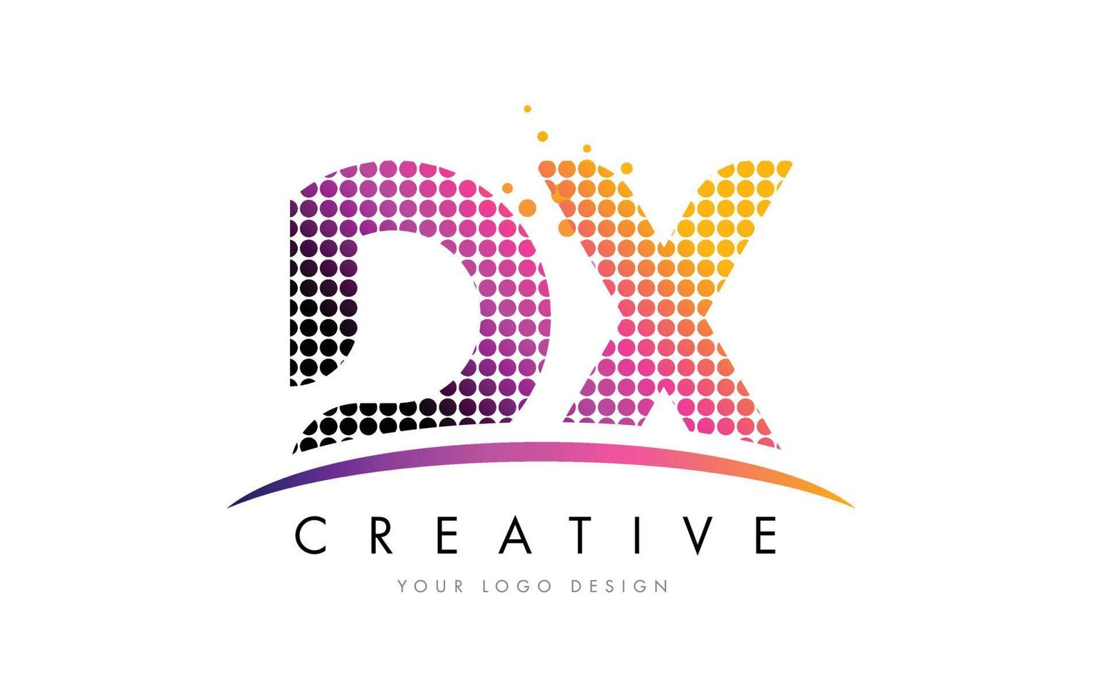 Diseño de logotipo de letra dx dx con puntos magenta y swoosh vector