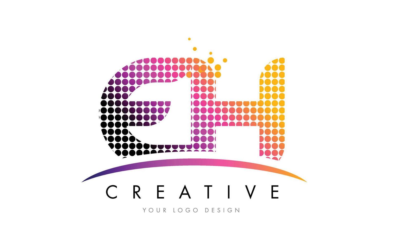 EH E H Letter Logo Design with Magenta Dots and Swoosh vector