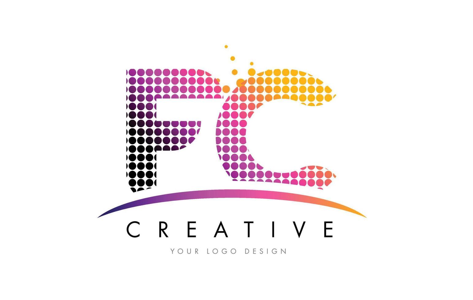FC F C Letter Logo Design with Magenta Dots and Swoosh vector