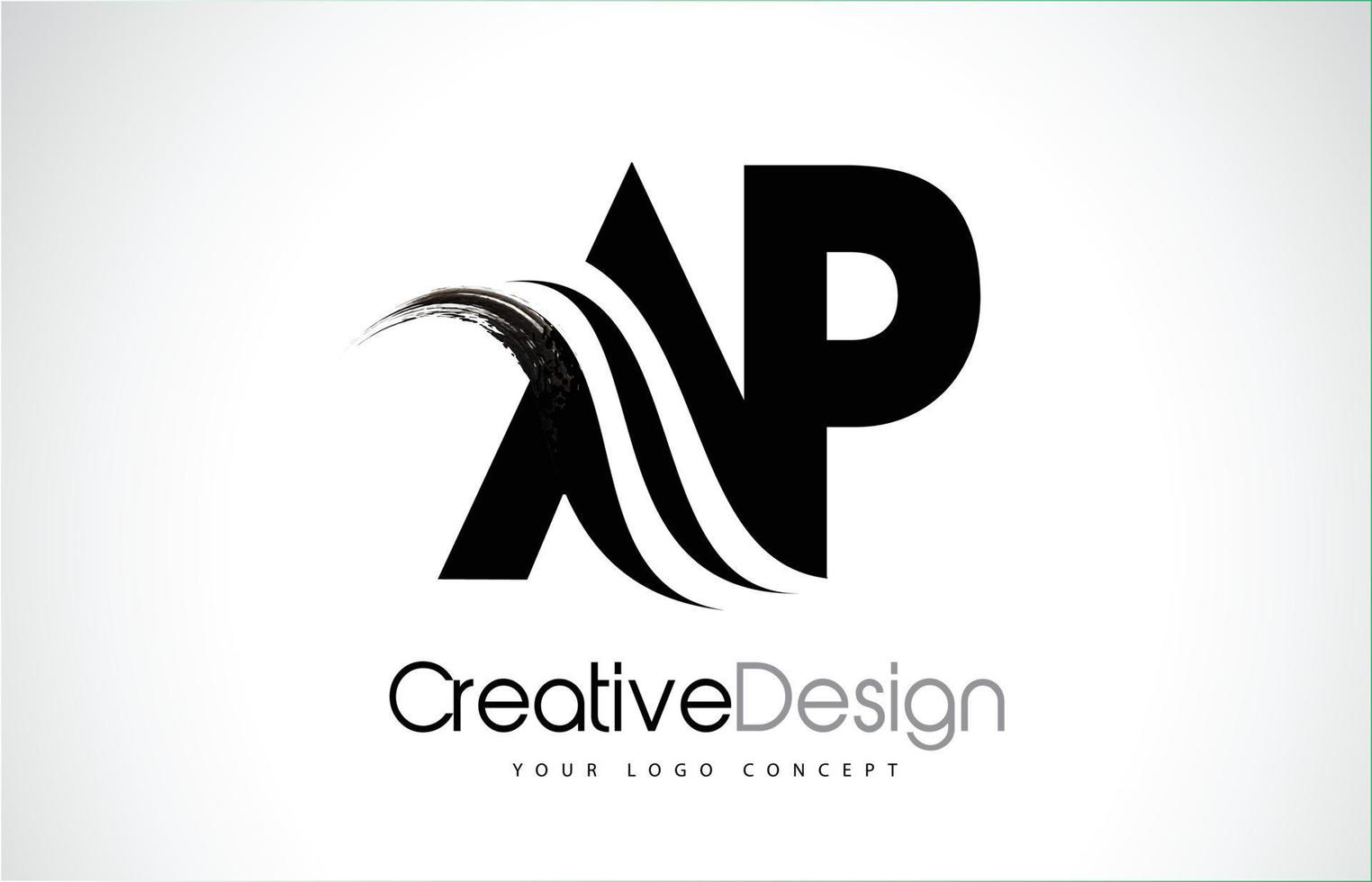 AP A P Creative Brush Black Letters Design With Swoosh vector