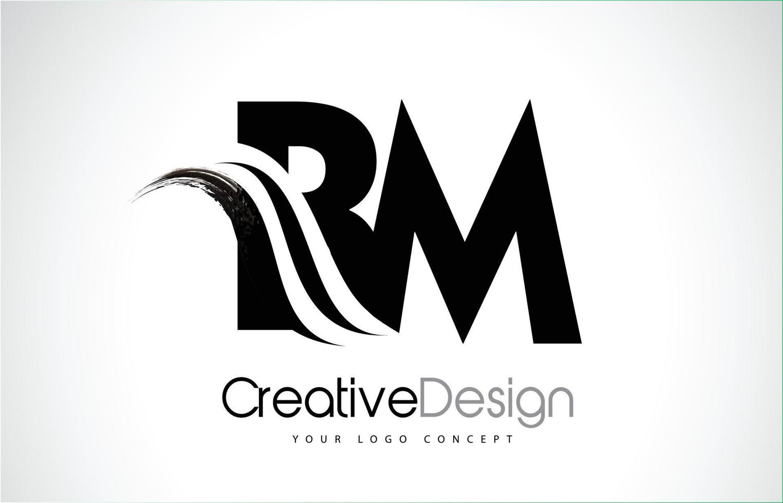 BM B M Creative Brush Black Letters Design With Swoosh vector