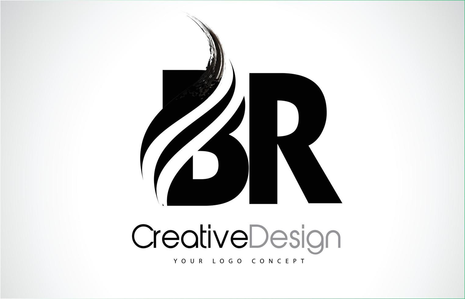 BR B R Creative Brush Black Letters Design With Swoosh vector