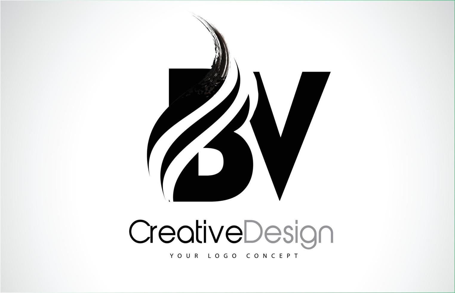 BV B V Creative Brush Black Letters Design With Swoosh vector