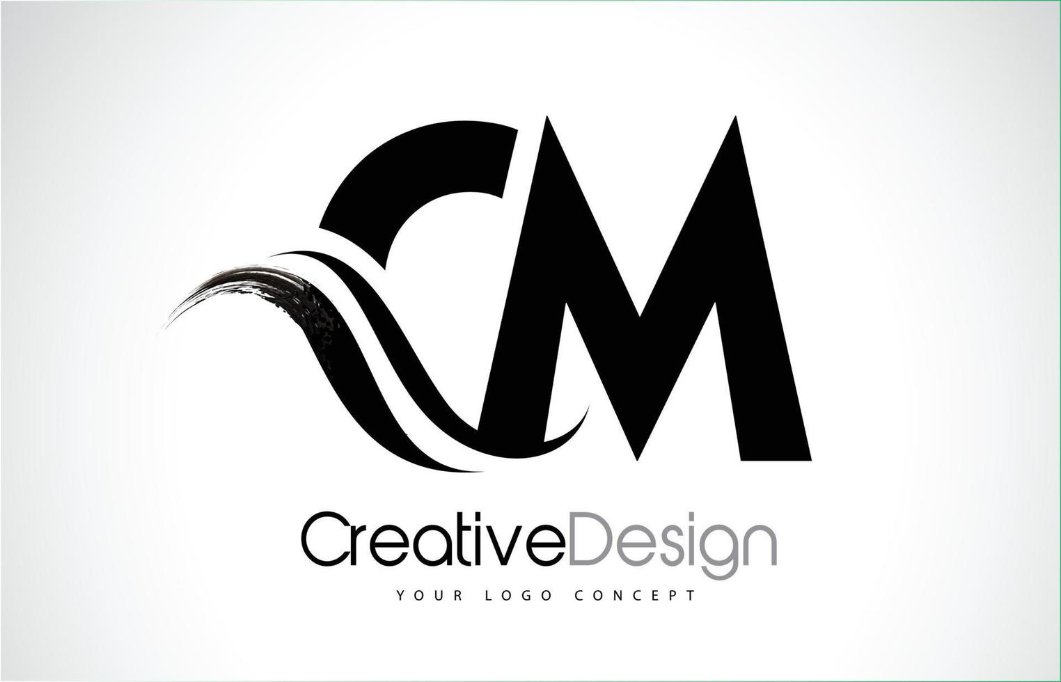 CM C M Creative Brush Black Letters Design With Swoosh vector