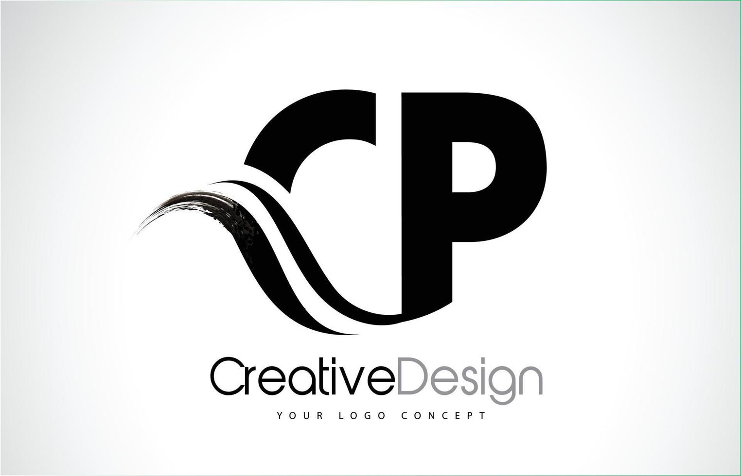 CP C P Creative Brush Black Letters Design With Swoosh vector
