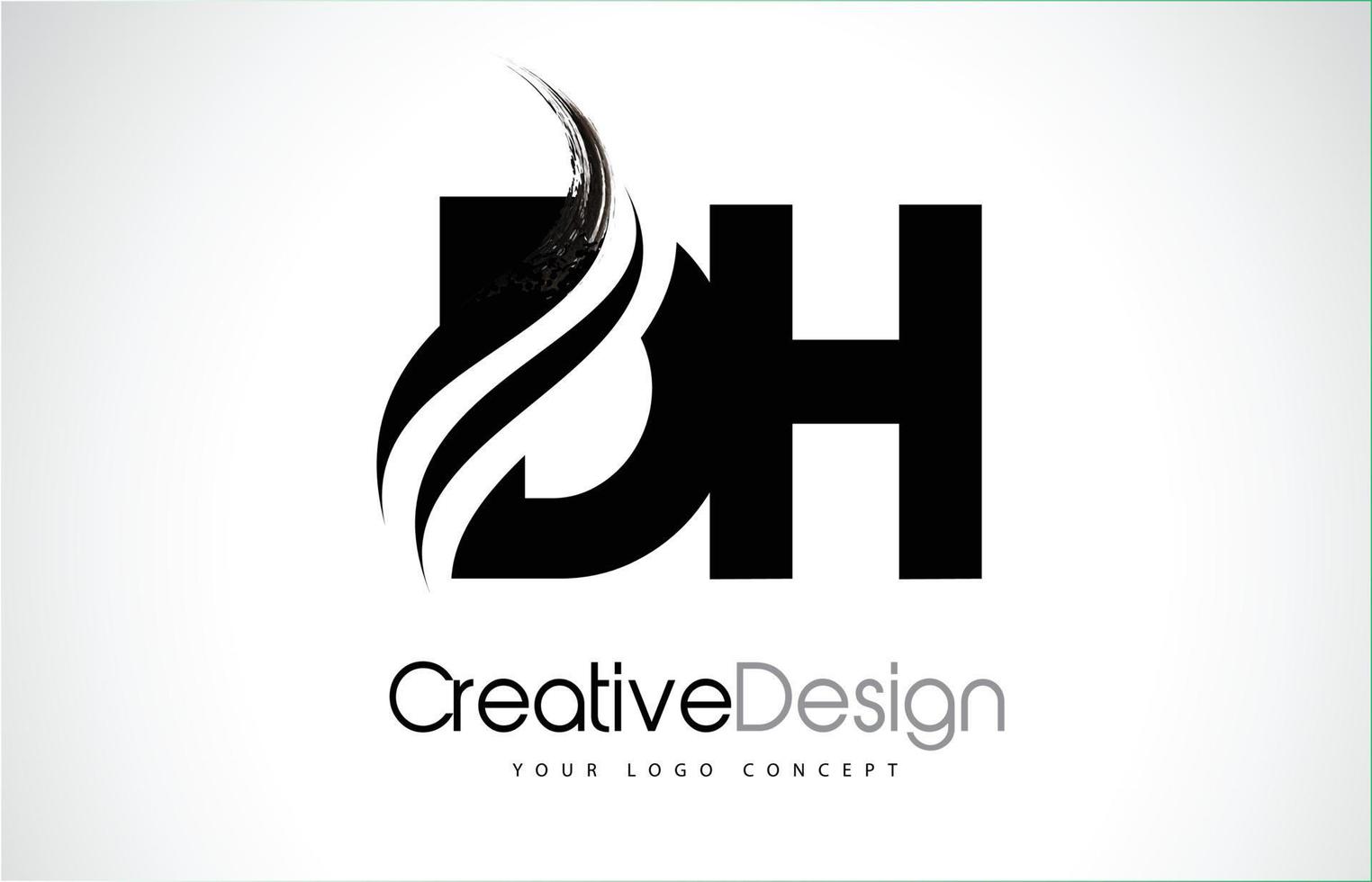 dh dh pincel creativo diseño de letras negras con swoosh vector