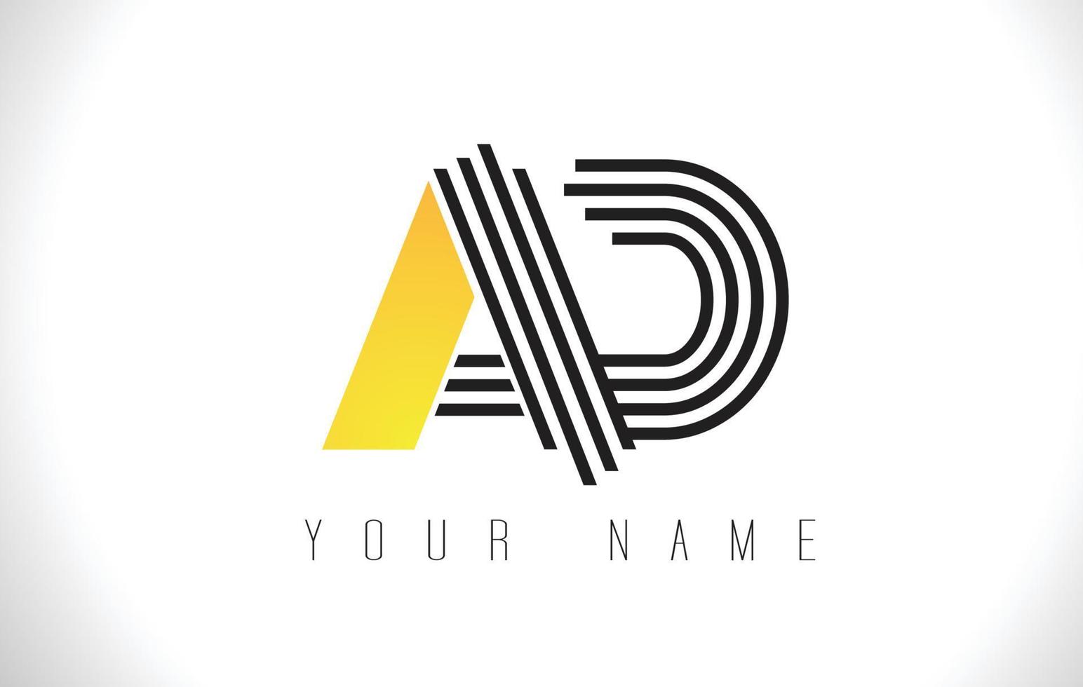 AD Black Lines Letter Logo. Creative Line Letters Vector Template.