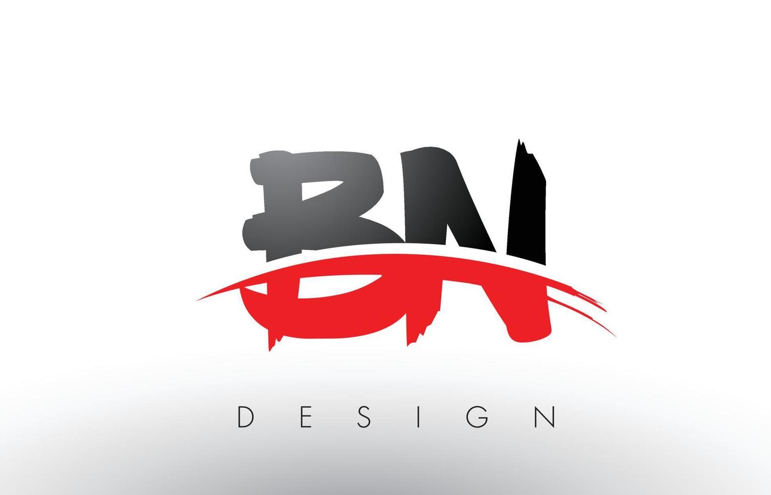 letras del logotipo del cepillo bn bn con frente de cepillo swoosh rojo y negro vector