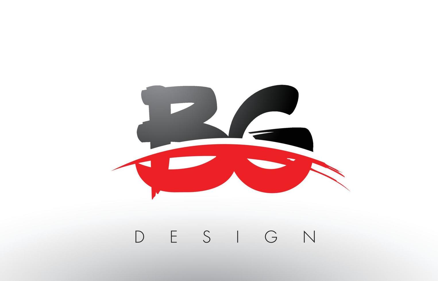 letras del logotipo del cepillo bg bg con frente de cepillo swoosh rojo y negro vector