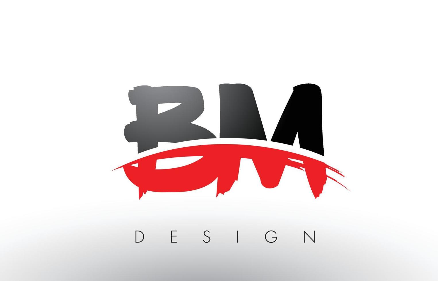 letras del logotipo del cepillo bm bm con frente de cepillo swoosh rojo y negro vector