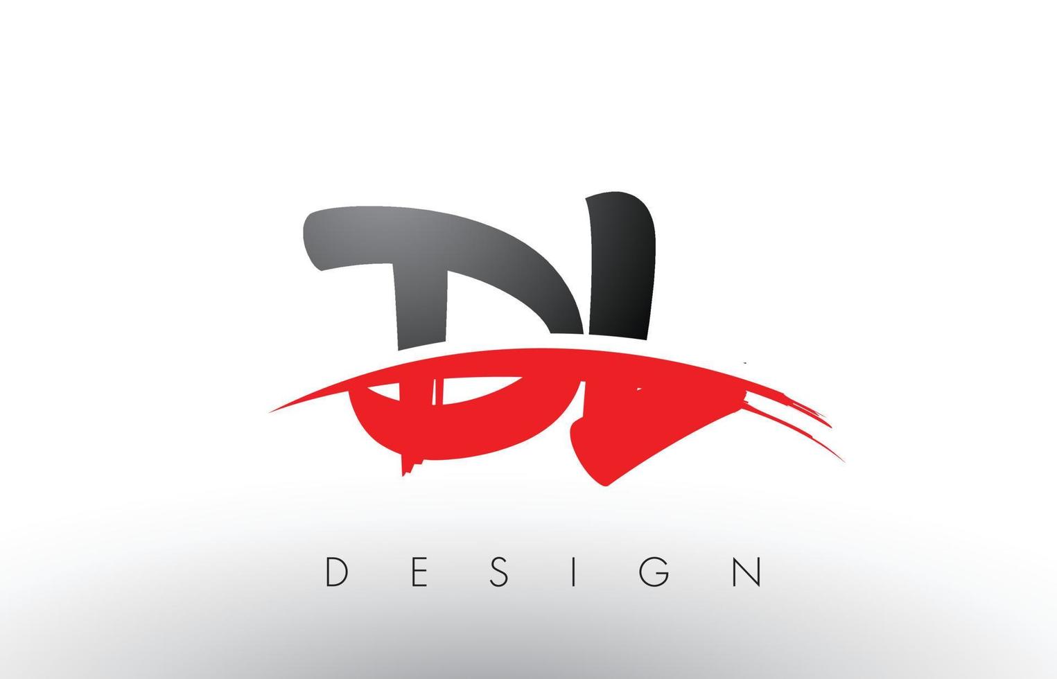 Letras del logotipo del cepillo dl dl con frente de cepillo swoosh rojo y negro vector