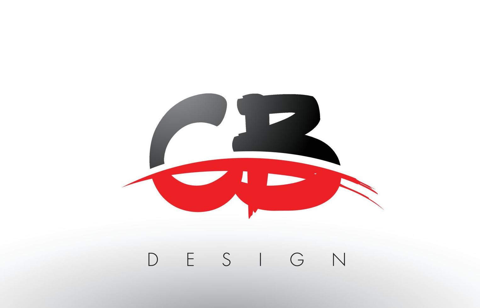 letras del logotipo del cepillo cb cb con frente de cepillo swoosh rojo y negro vector
