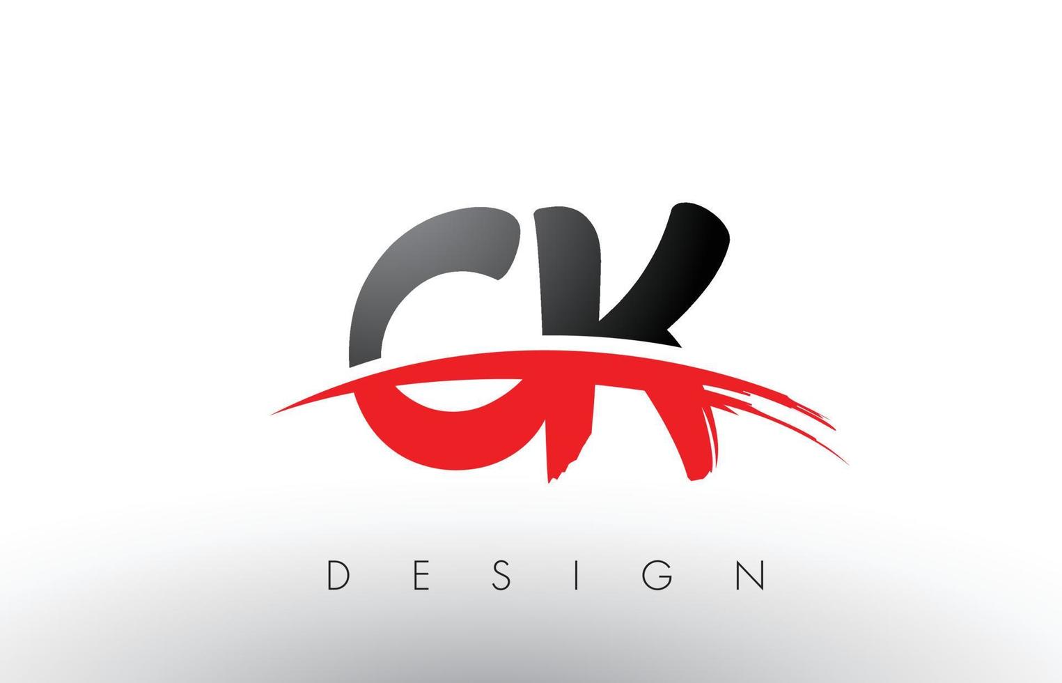 letras del logotipo del cepillo ck ck con frente de cepillo swoosh rojo y negro vector