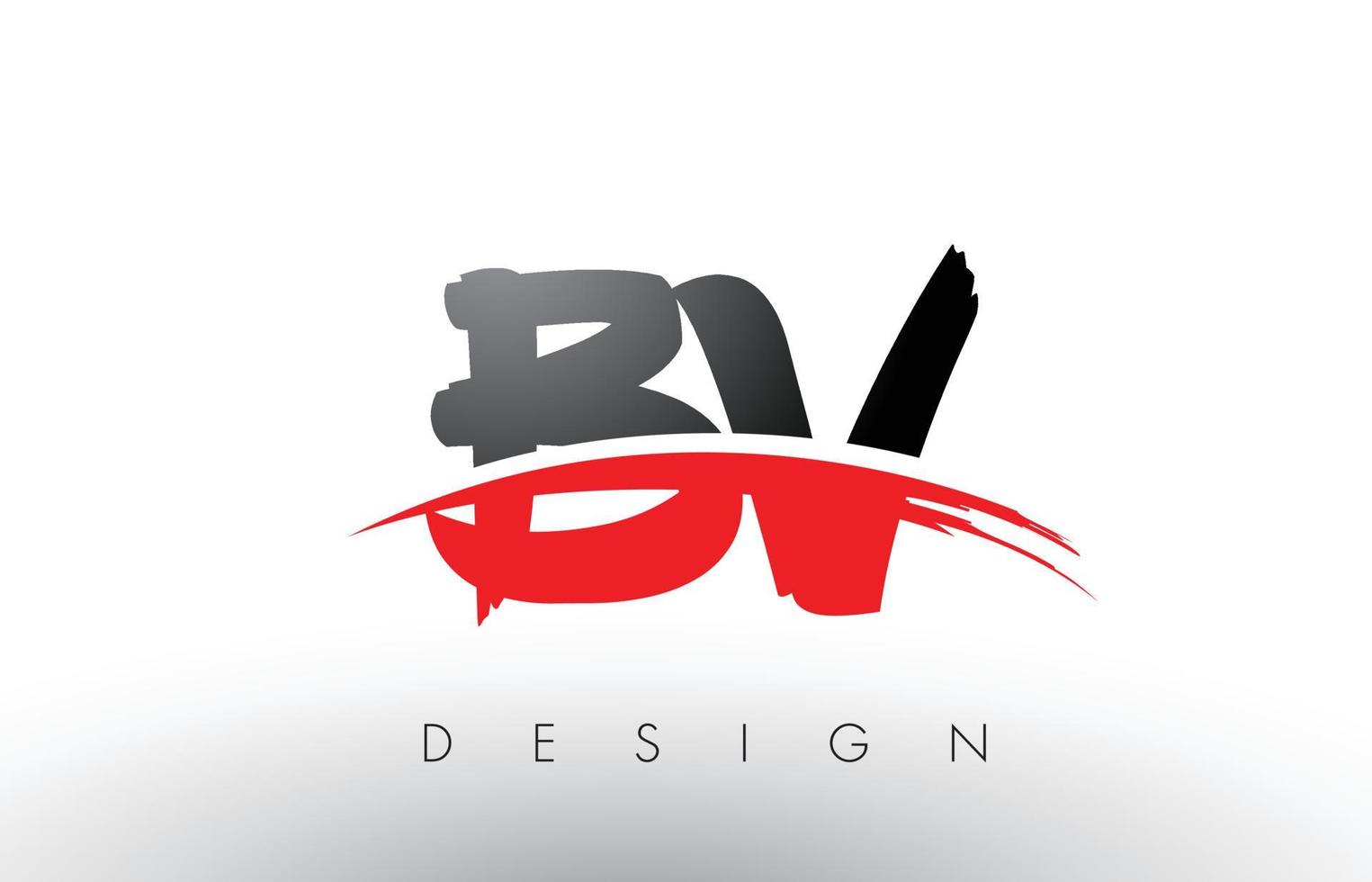 letras del logotipo del cepillo bv bv con frente de cepillo swoosh rojo y negro vector