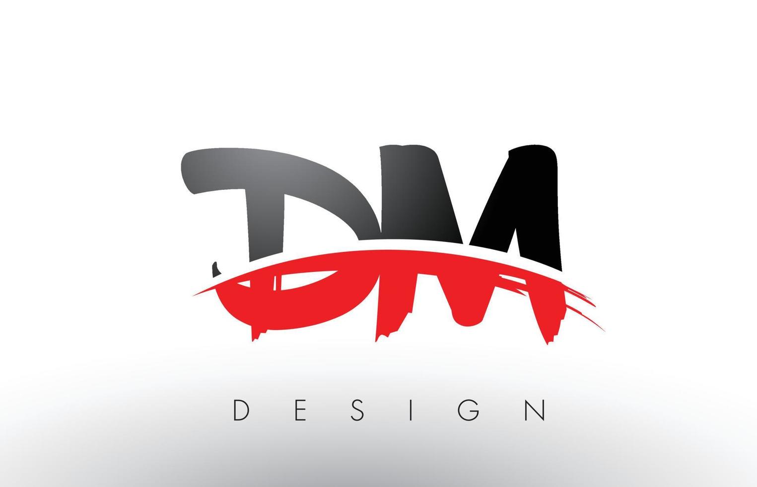 letras del logotipo del cepillo dm dm con frente de cepillo swoosh rojo y negro vector