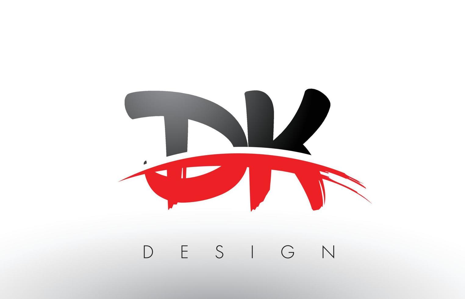 DK D K Brush Logo Letters with Red and Black Swoosh Brush Front vector