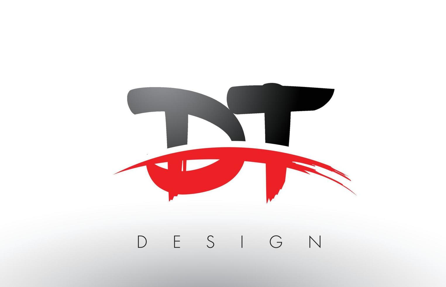 Letras del logotipo del cepillo dt dt con frente de cepillo swoosh rojo y negro vector