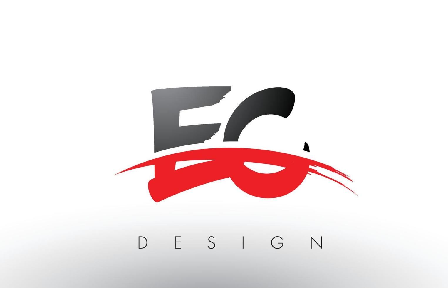 letras del logotipo del cepillo ec ec con frente de cepillo swoosh rojo y negro vector