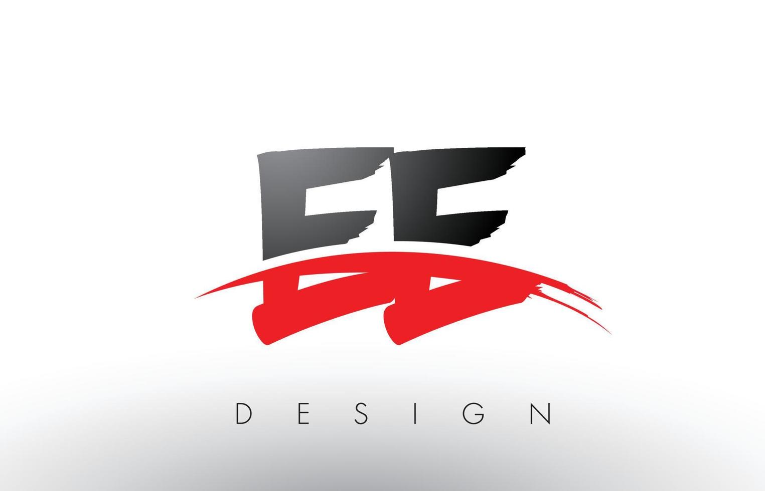 letras del logotipo del pincel ee ee con frente de pincel swoosh rojo y negro vector