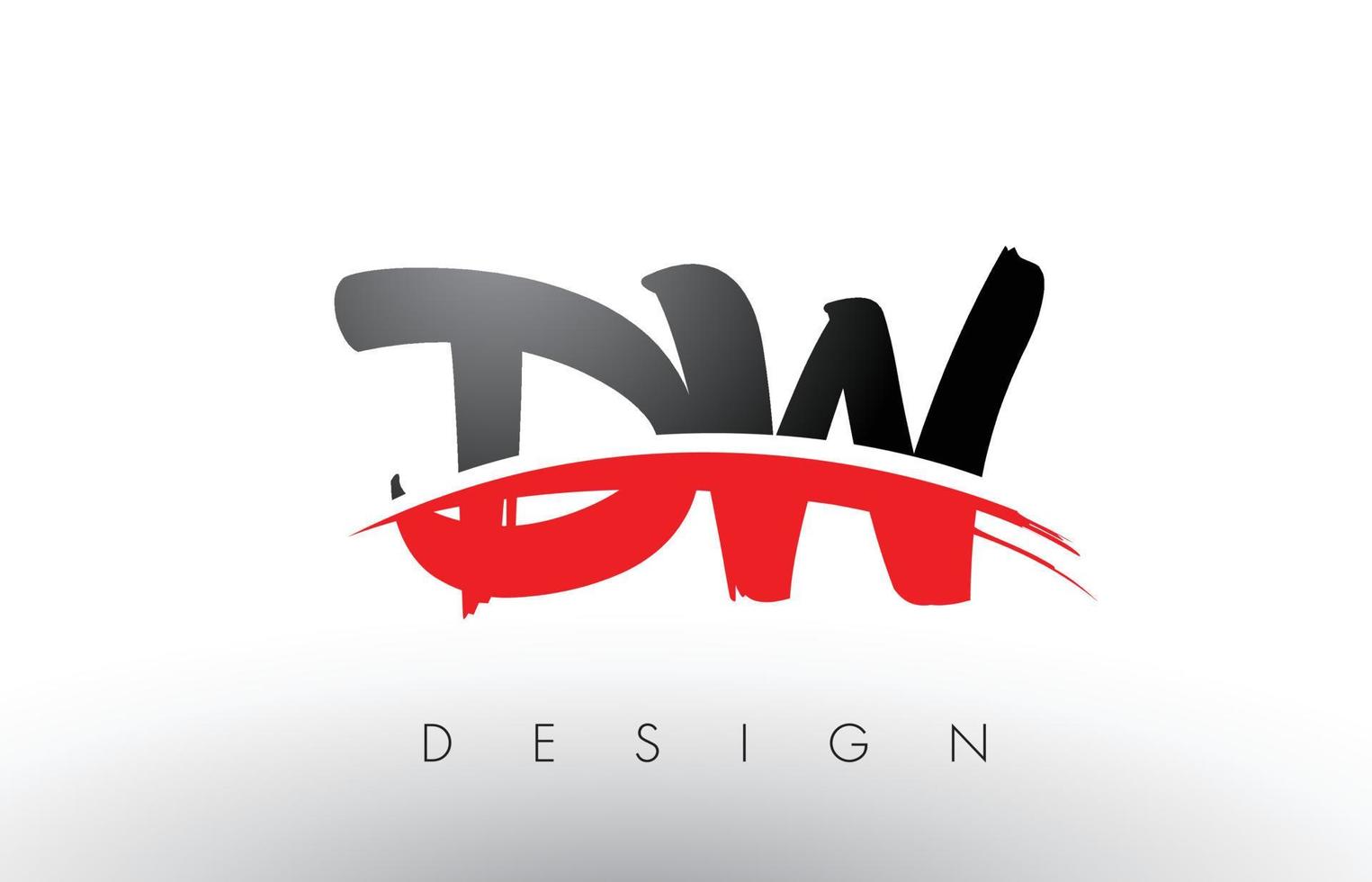 DW D W Brush Logo Letters with Red and Black Swoosh Brush Front vector