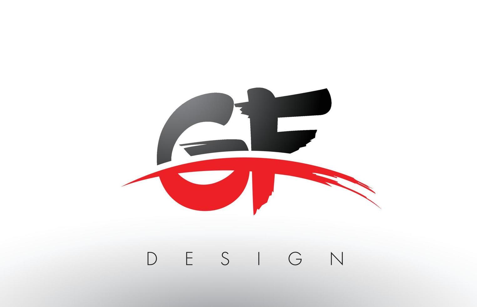 letras del logotipo del cepillo gf gf con frente de cepillo swoosh rojo y negro vector