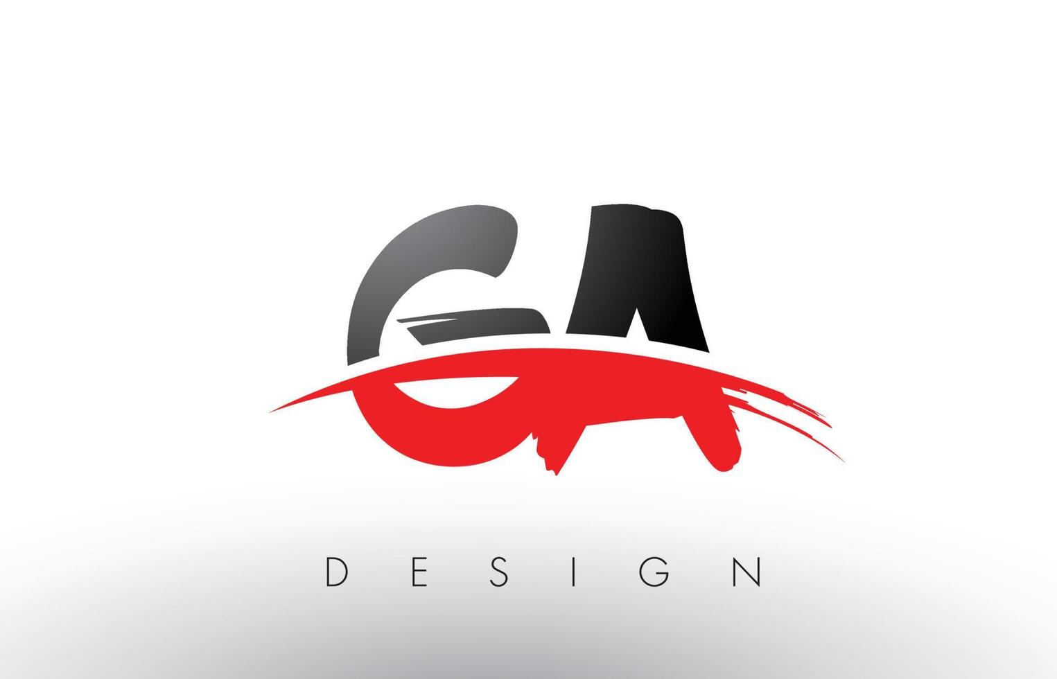 Letras de logotipo de pincel de ga ga con frente de pincel swoosh rojo y negro vector