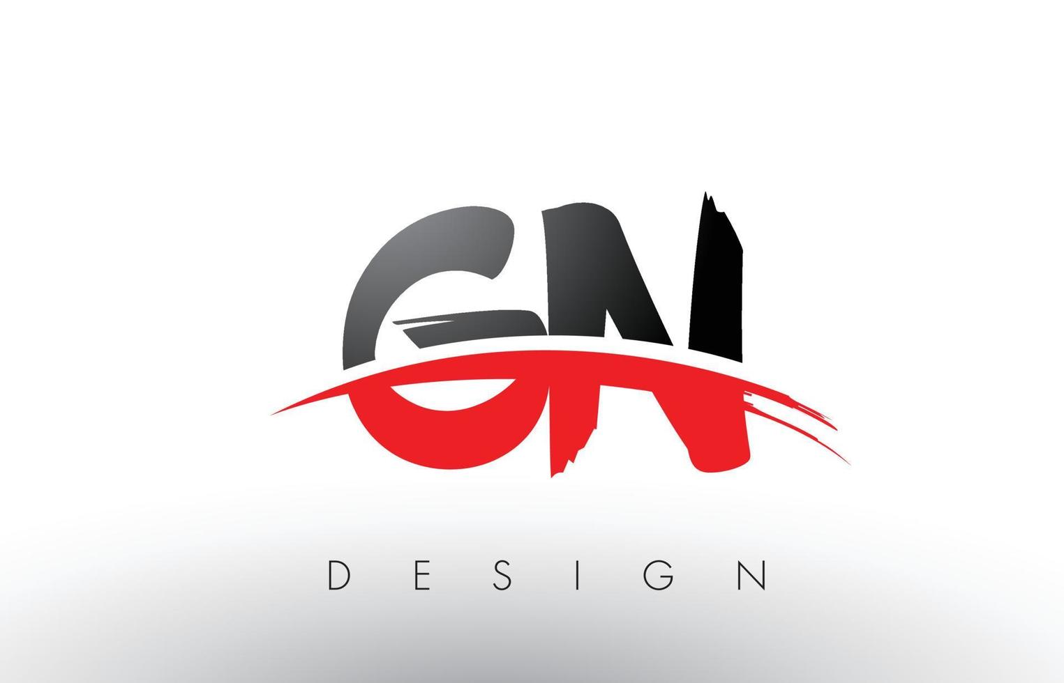 letras del logotipo del cepillo gn gn con frente de cepillo swoosh rojo y negro vector