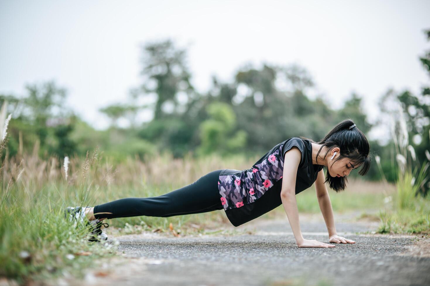 Women warm up before and after exercising. photo