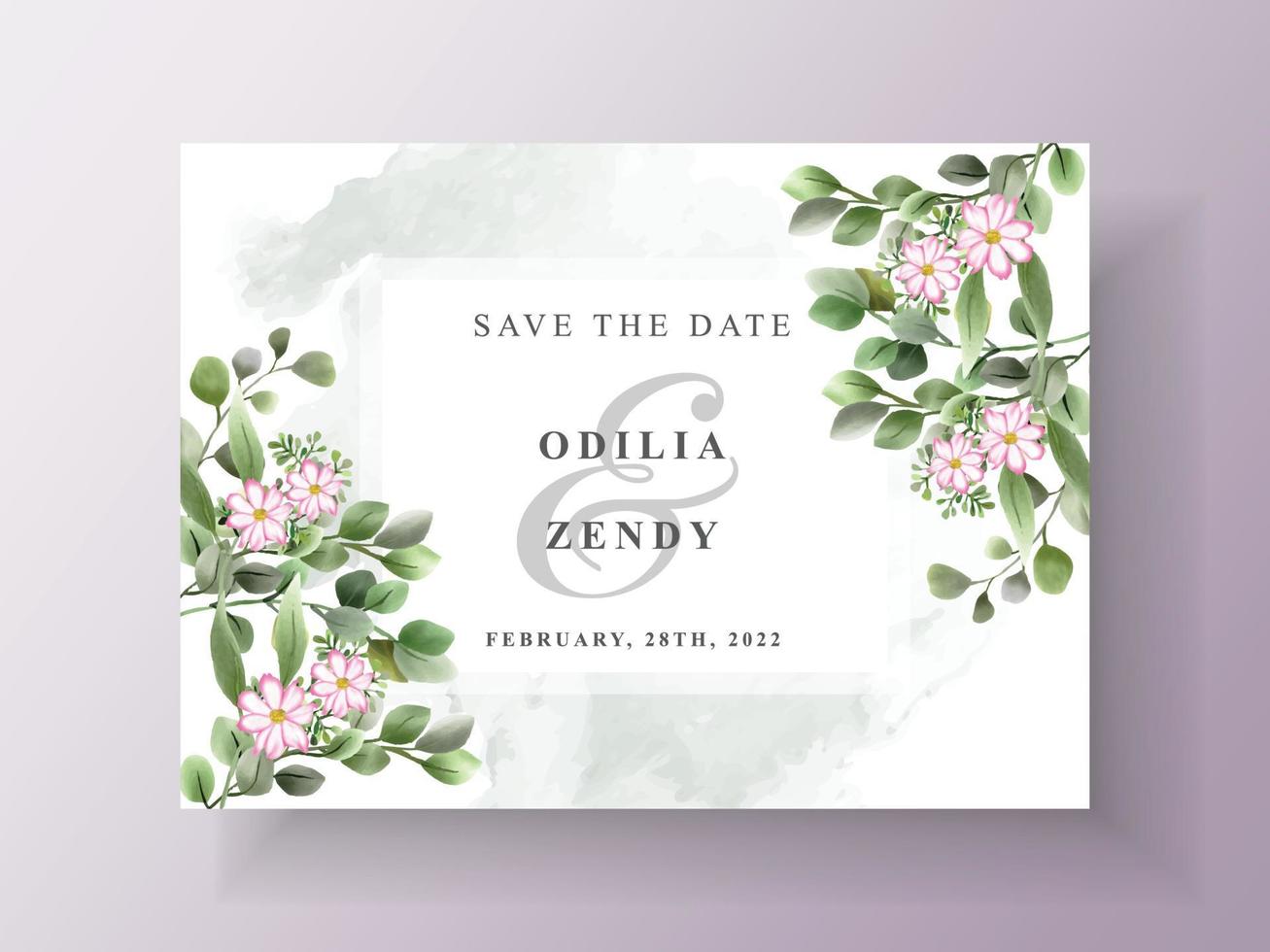 elegante y hermosa tarjeta de invitación de boda floral vector