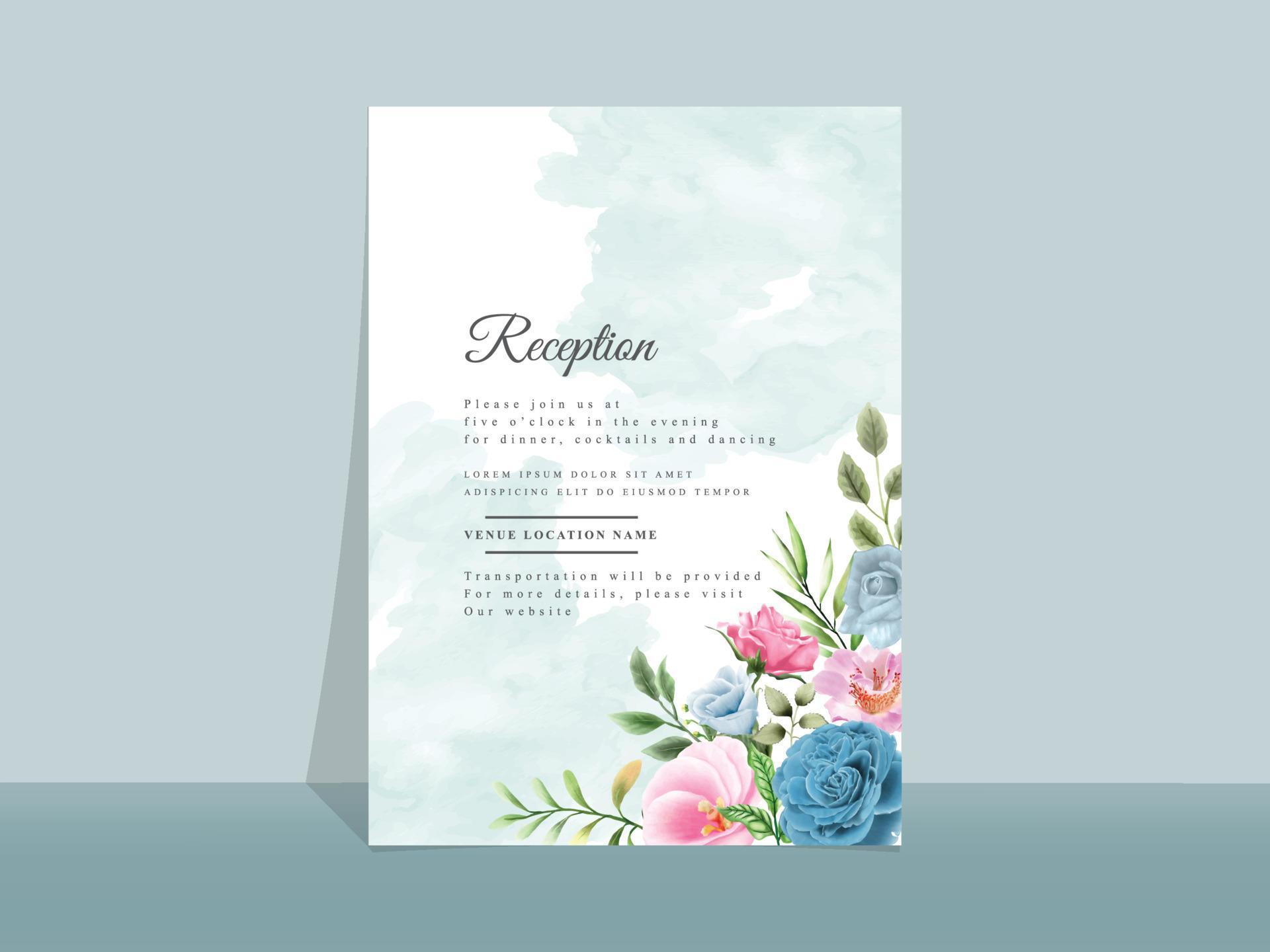 Beautiful blue and pink flowers wedding invitation card 4889525 Vector