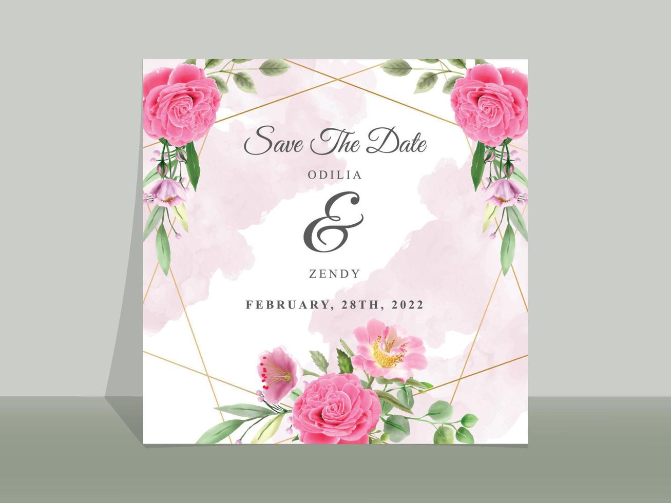 hermosa plantilla de tarjeta de invitación de boda floral dibujada a mano vector