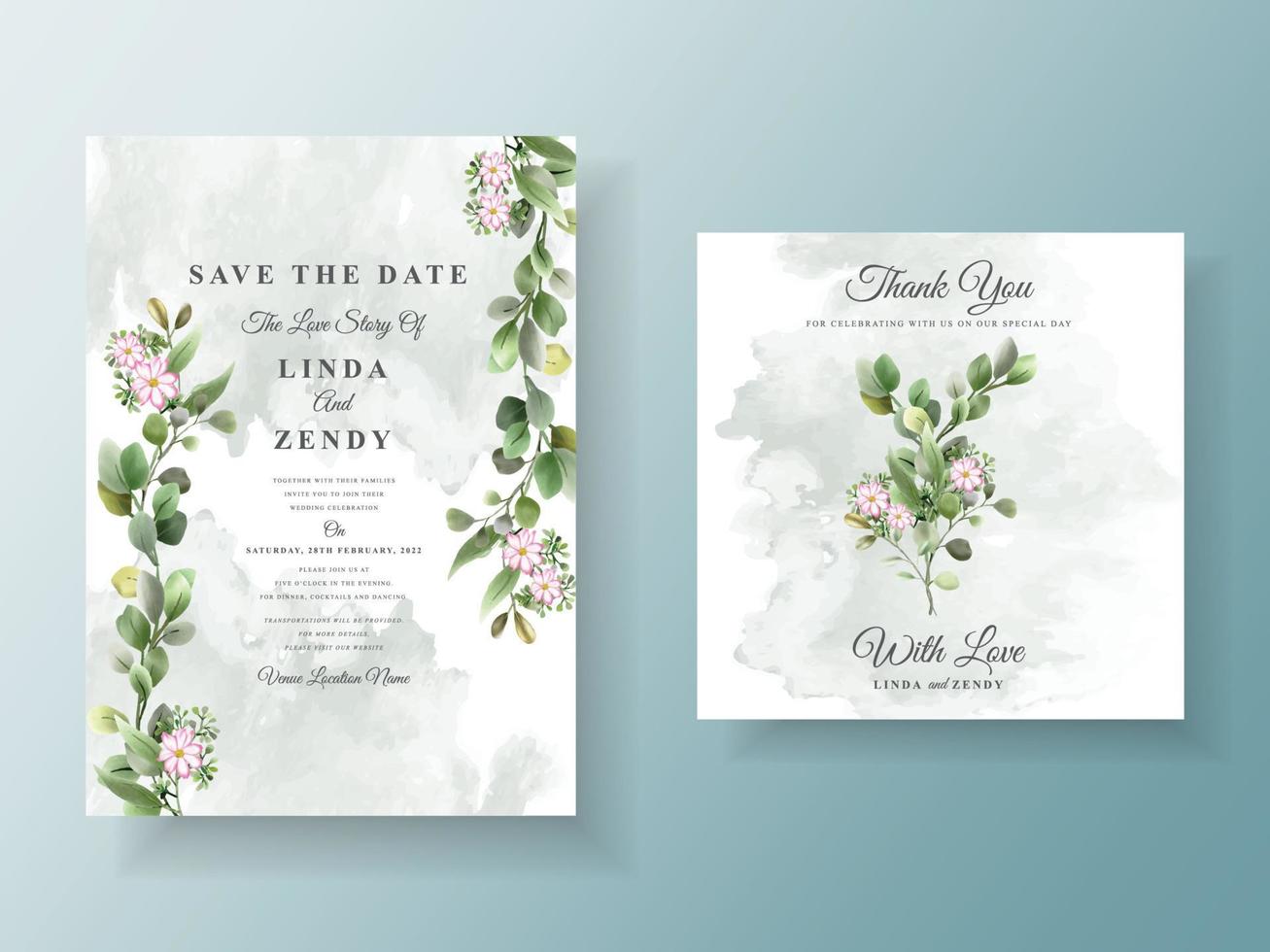 elegante y hermosa tarjeta de invitación de boda floral vector