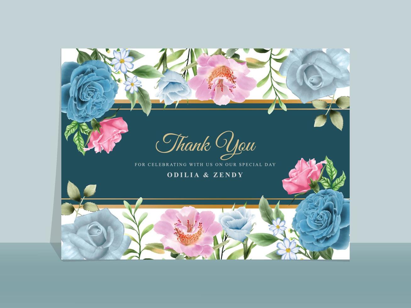 Beautiful blue and pink flowers wedding invitation card vector