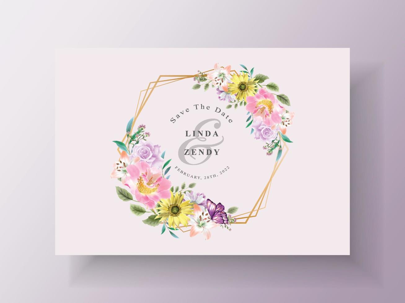 elegante y hermosa tarjeta de invitación de boda floral vector