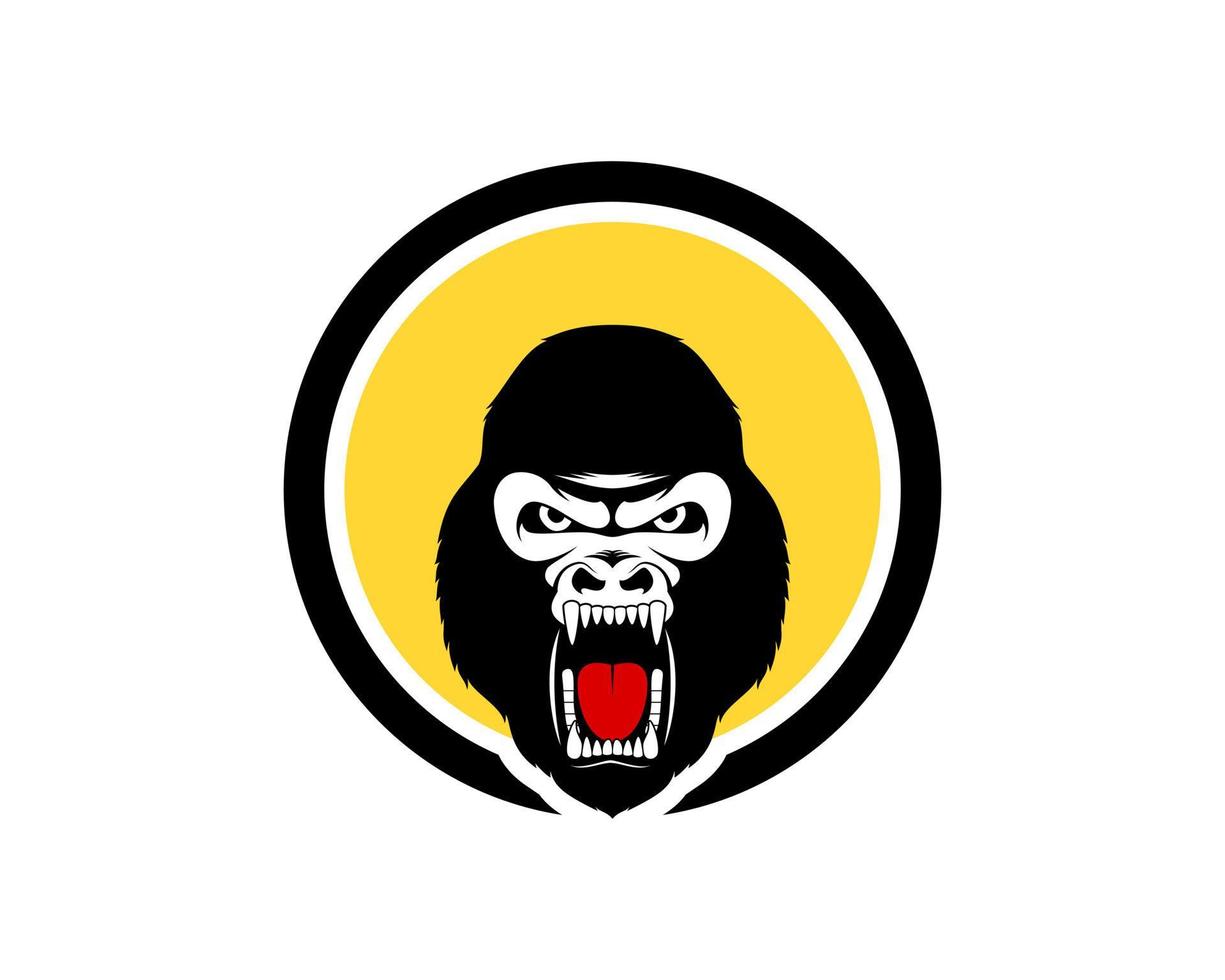 Circle shape with roaring gorilla inside vector