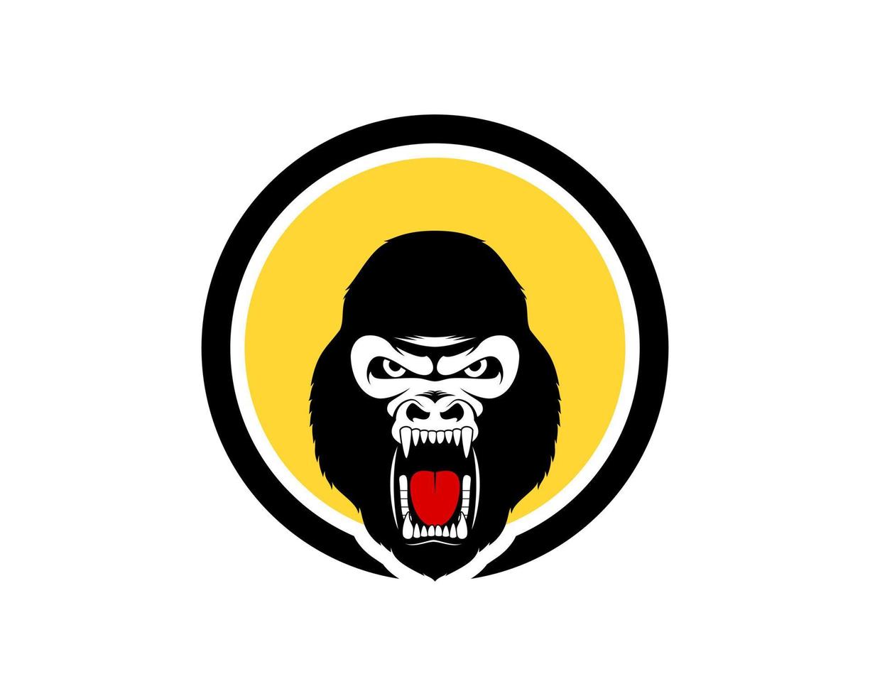 Circle shape with roaring gorilla inside vector