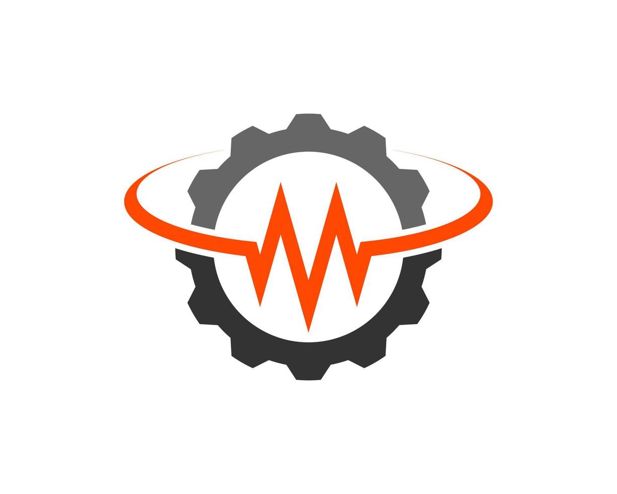 Mechanical gear with M letter initial inside vector