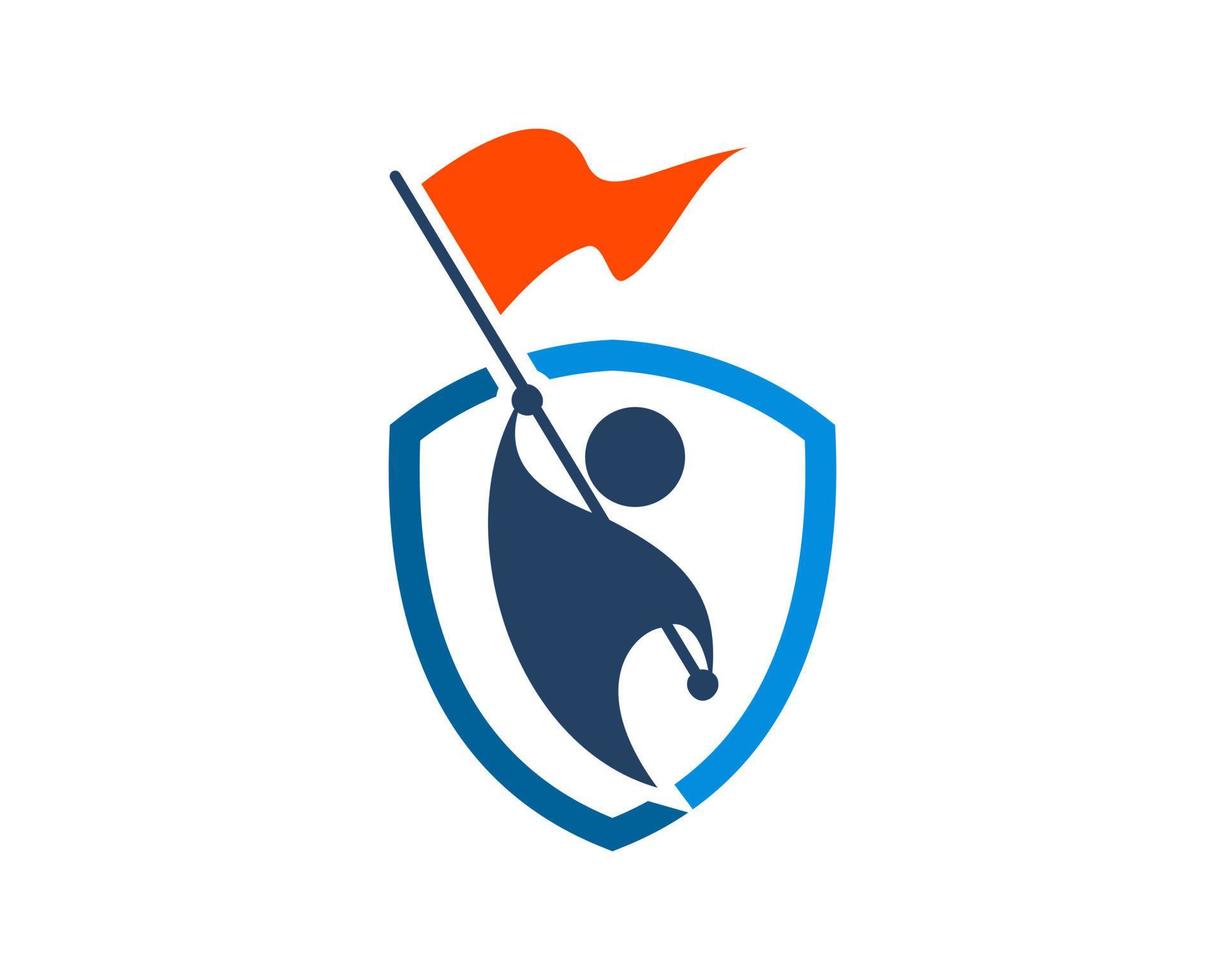 Simple shield with man with flag inside vector