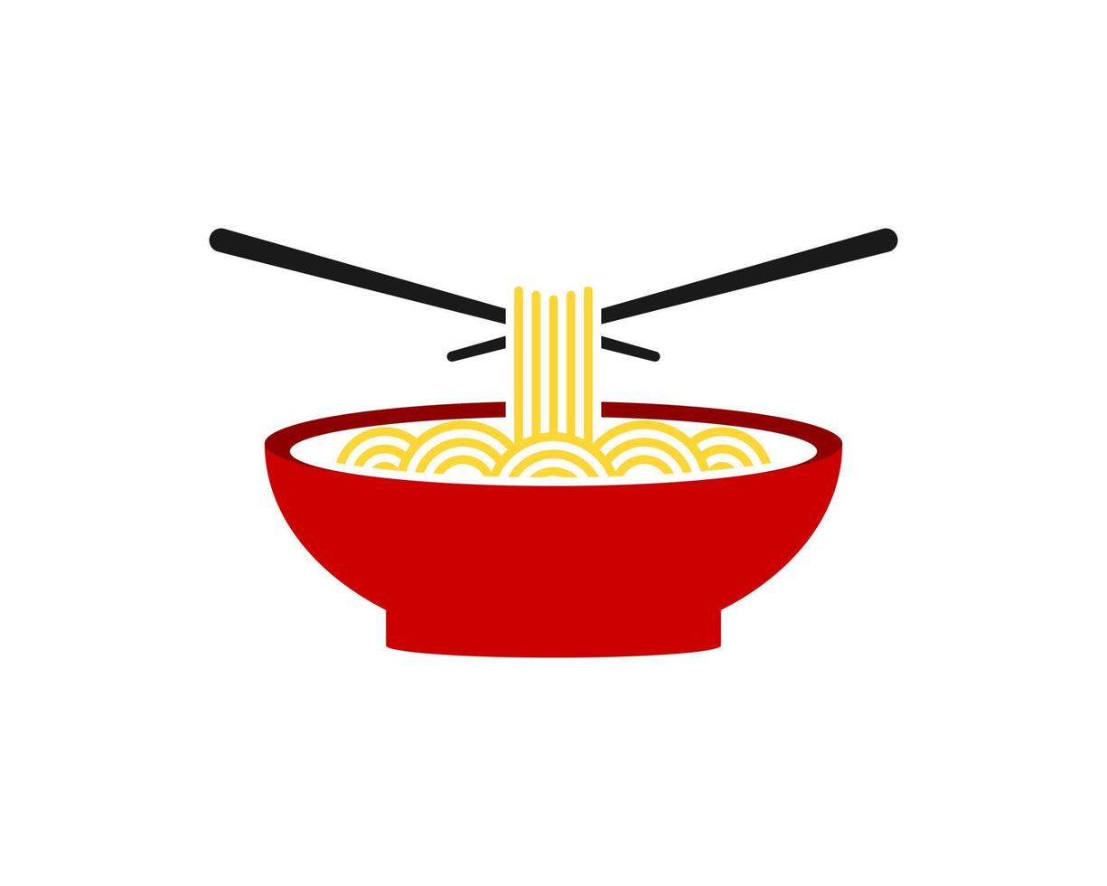 Red bowl with noodle and cross chopstick on the top vector