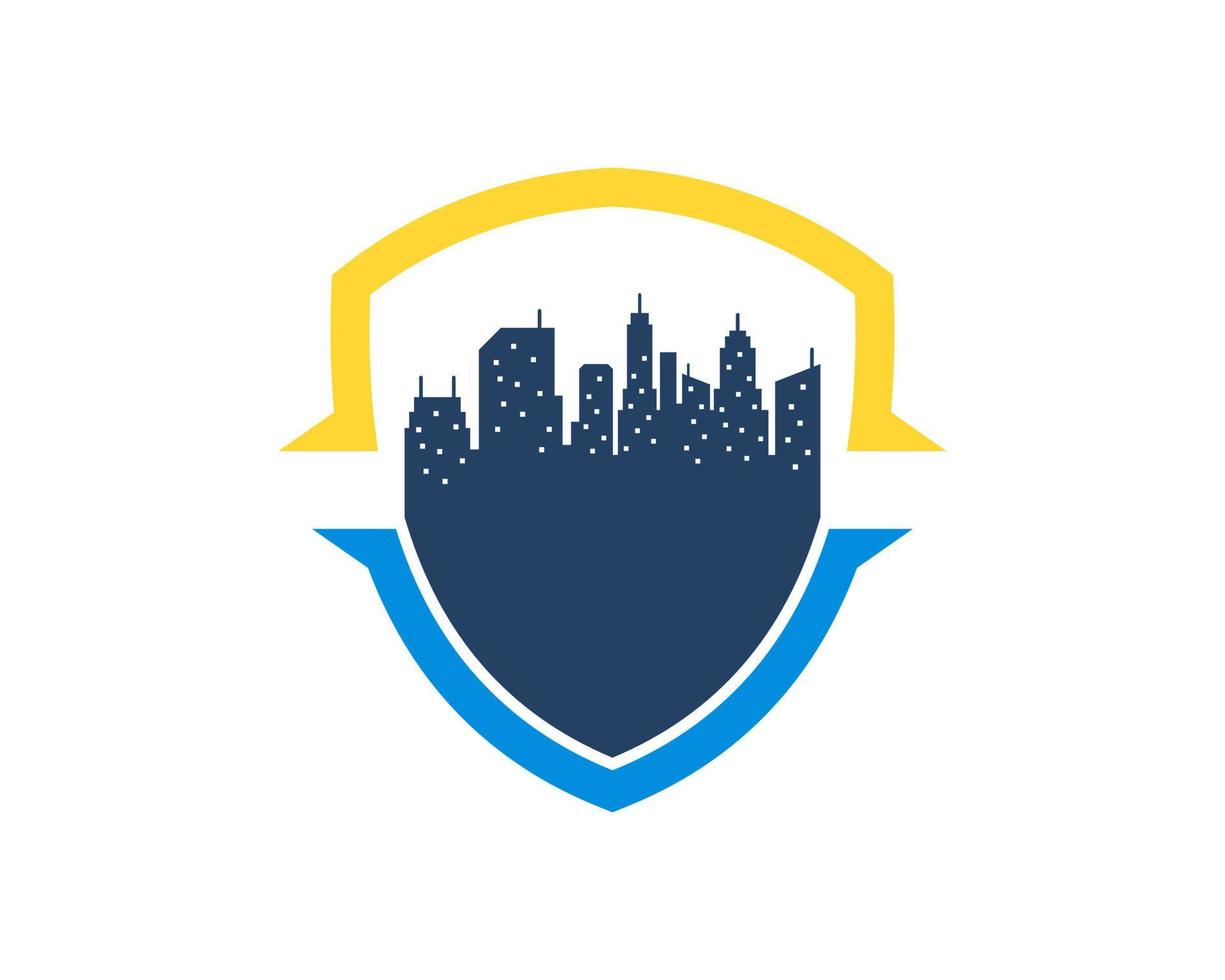 Abstract shield with city building inside vector