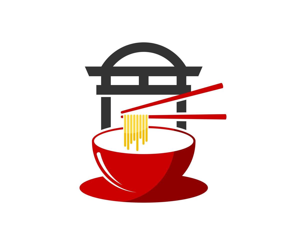 Guard of china with noodle and red bowl vector