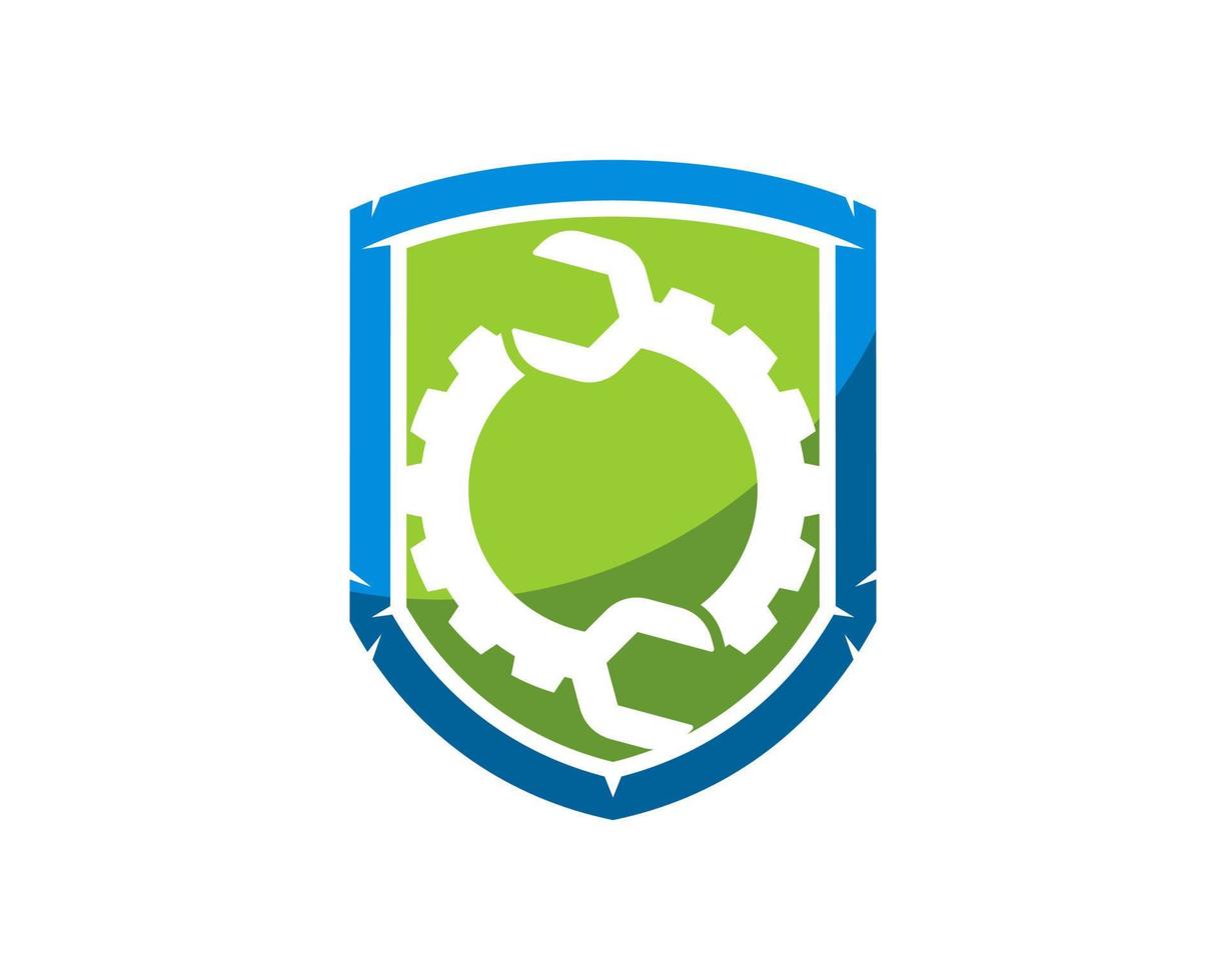 Shield with mechanical gear and repair wrench inside vector