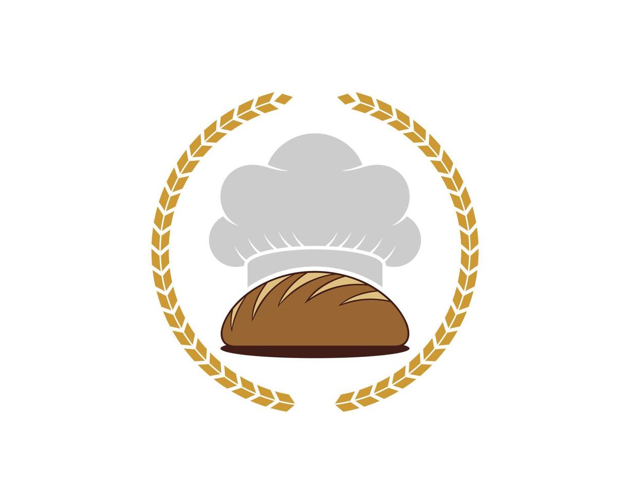 Circular wheat with baked bread and chef hat inside vector