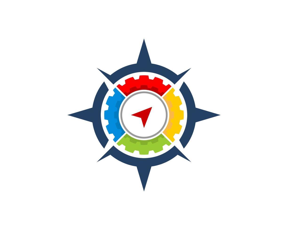 Modern compass with mechanical gear in rainbow colors vector
