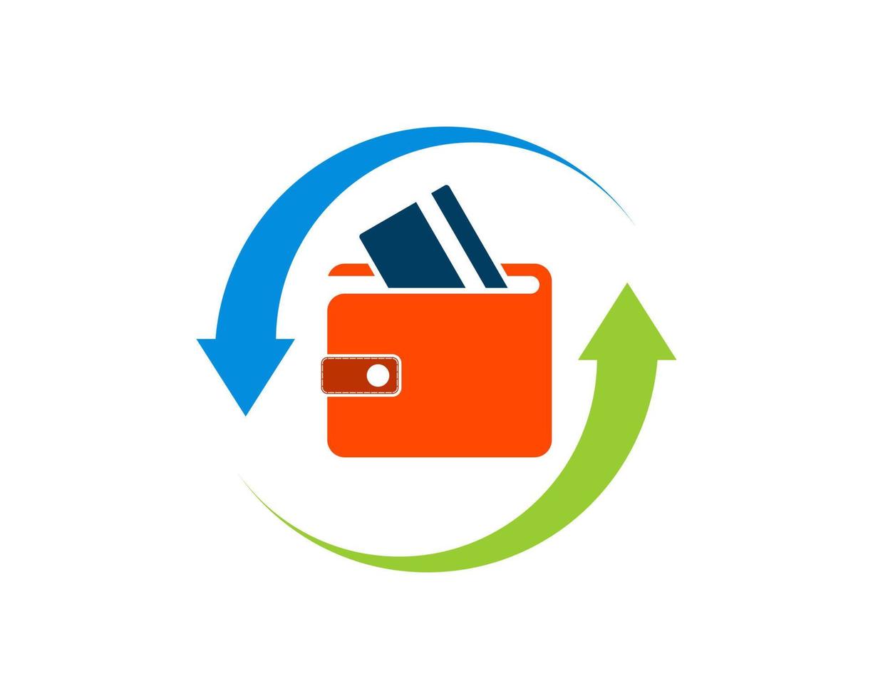 Upside down arrow with wallet and credit card inside vector