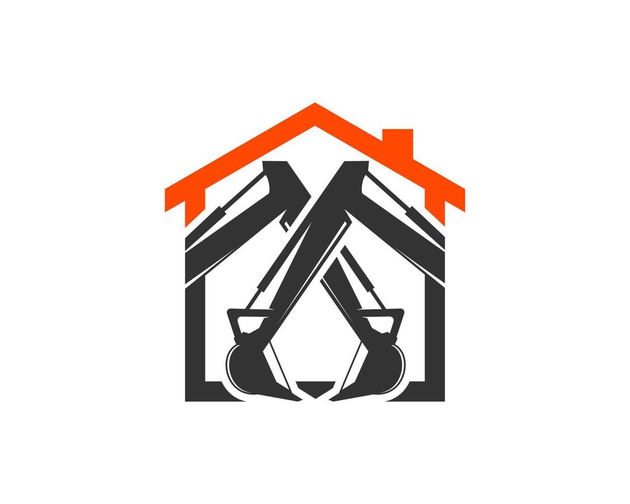 Simple house with cross construction excavator inside vector