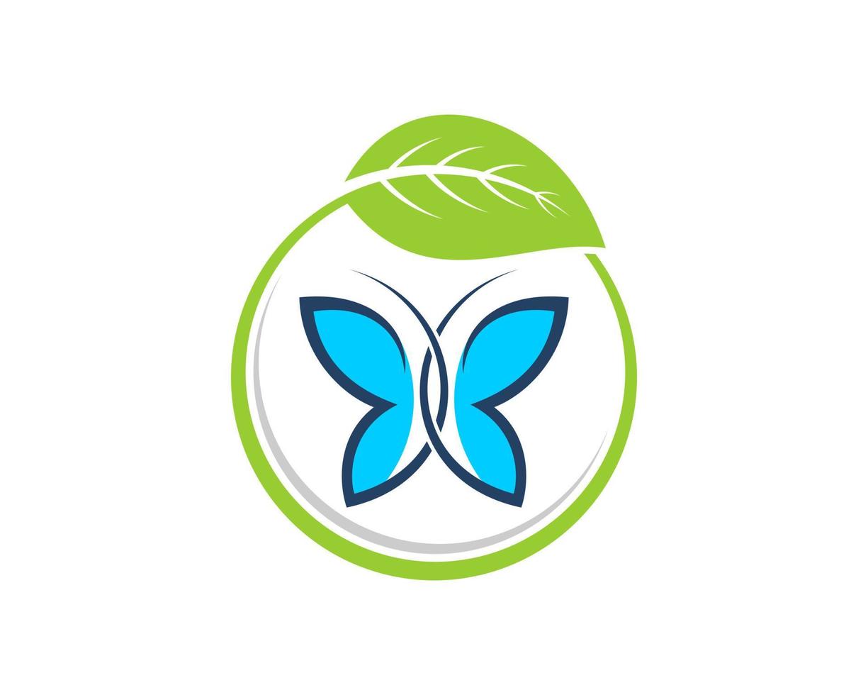 Circular nature leaf with flying butterfly inside vector