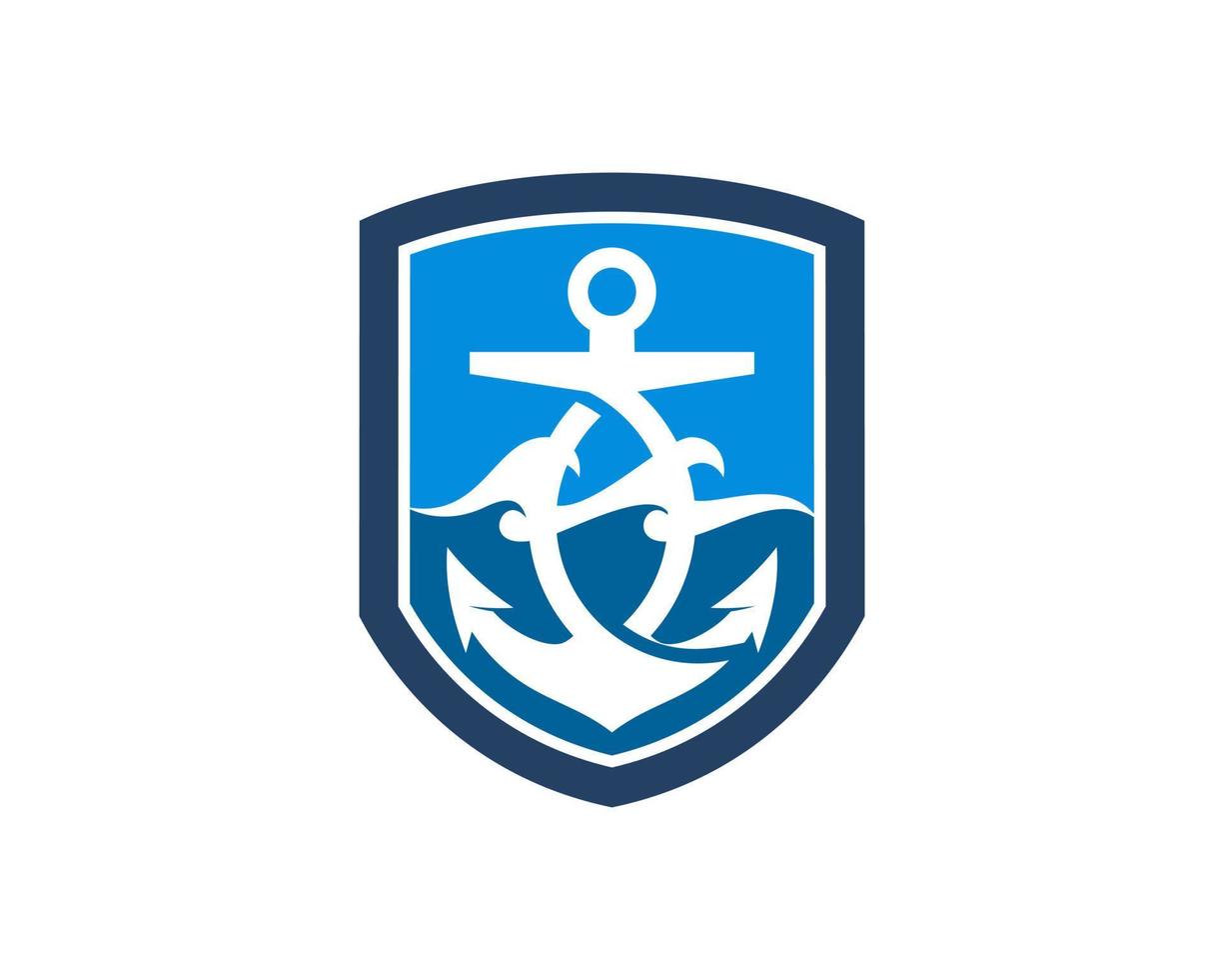 Protection shield with anchor ship and wave inside vector